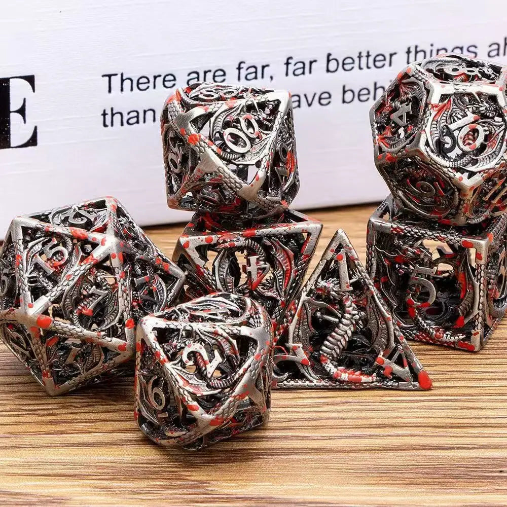 Hollow Metal Dice Set, 7PCS DND Dice set, polyhedral dice Set with box for Dungeons and Dragons RPG Role Playing Gaming Dice