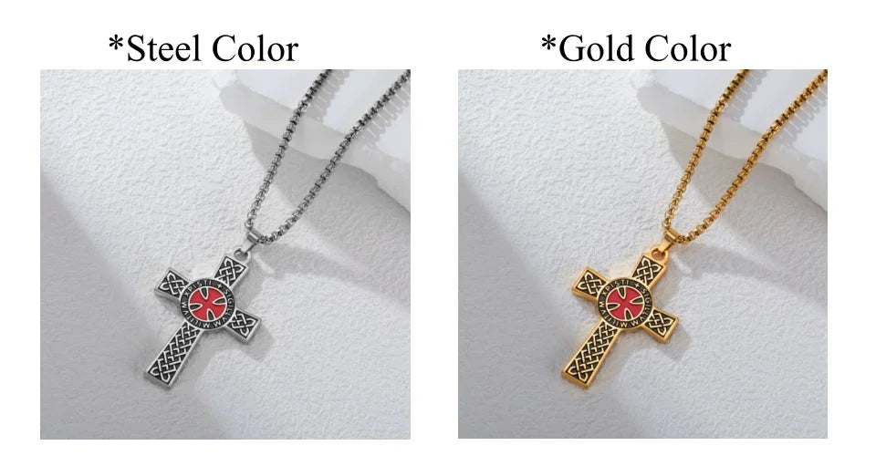 LIKGREAT Christian Cross Necklace Red Cross Templar Symbol for Men Women Vintage Religious Prayer Stainless Steel Jewelry Gift