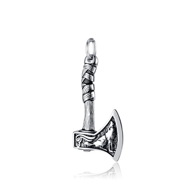 Retro Viking Wolf and Odin Crow Axe Pendant Boutique Stainless Steel Nordic Necklace for Birthday Gift Popular Jewelry