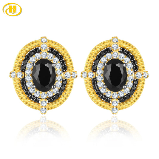 Natural Genuine Black Spinel Yellow Gold Plated Earring 2.2 Carats Gemstone Classic Fine Jewelry S925 Women's Birthday Gifts Default Title