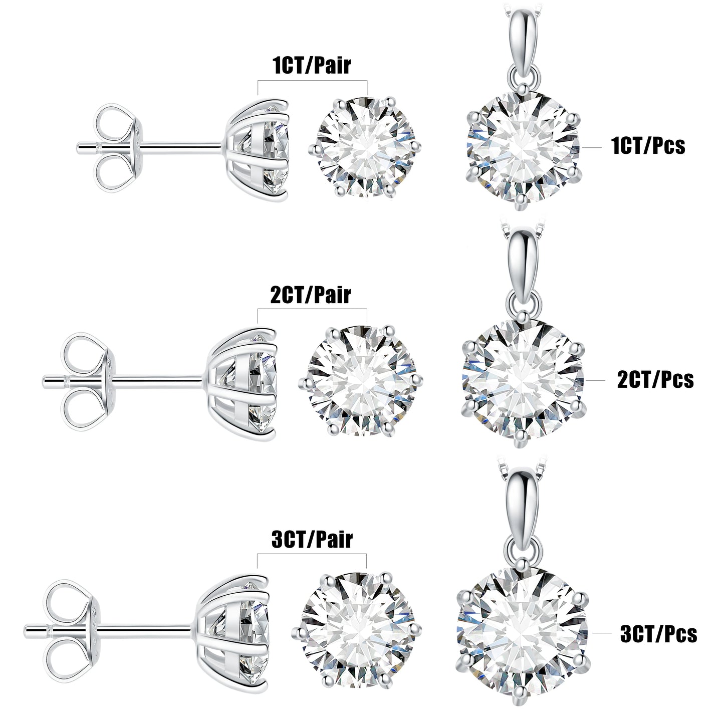 JewelryPalace Moissanite D Color Stud Earrings Pendant Necklace Jewelry Set Total 2ct 4ct 6ct S925 Sterling Silver Jewelry Woman