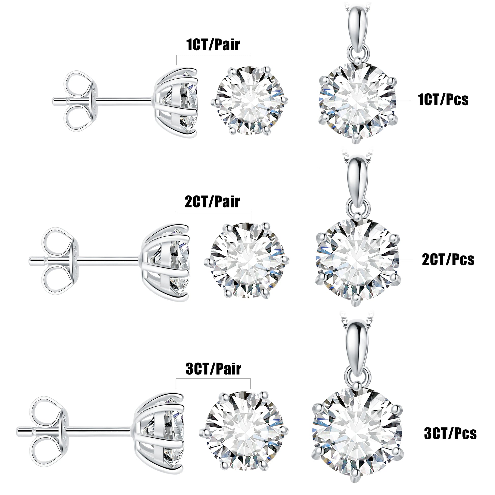 JewelryPalace Moissanite D Color Stud Earrings Pendant Necklace Jewelry Set Total 2ct 4ct 6ct S925 Sterling Silver Jewelry Woman