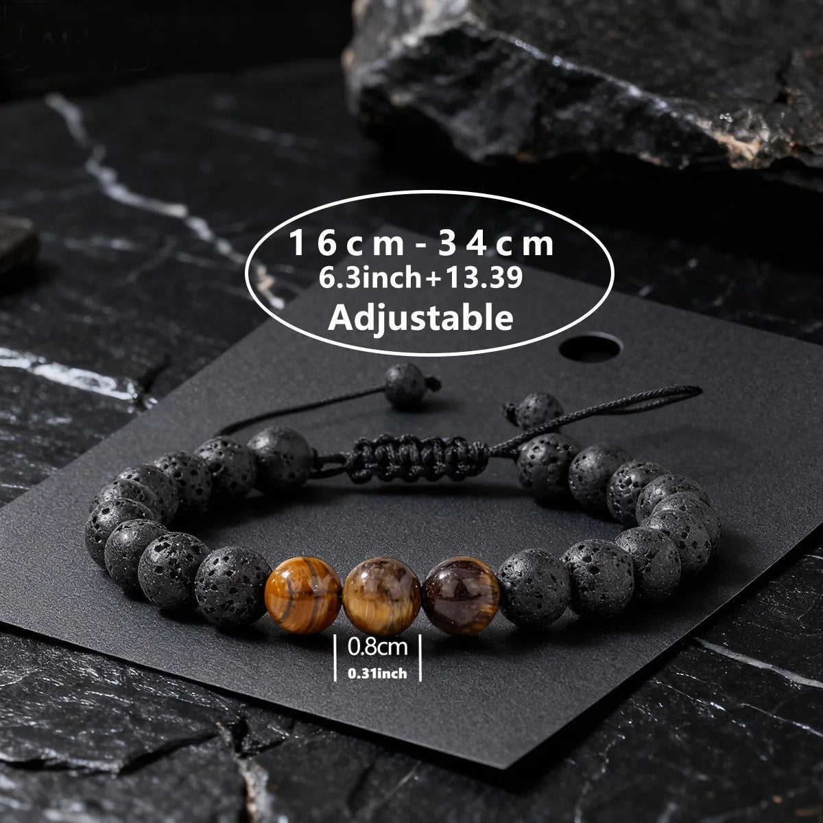 8MM Men Black Lava Beads Bracelet Tiger Eye Stone Adjustable Braided Rope Bangles For Couple Women Yoga Healing Jewelry Gift