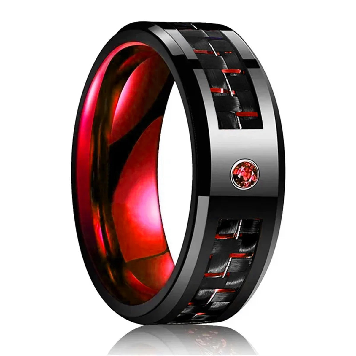 Fashion 8mm Men Stainless Steel Rings Inlaid Black Blue Red Carbon Fiber Rings For Men Wedding Engagement Party Jewelry Gifts