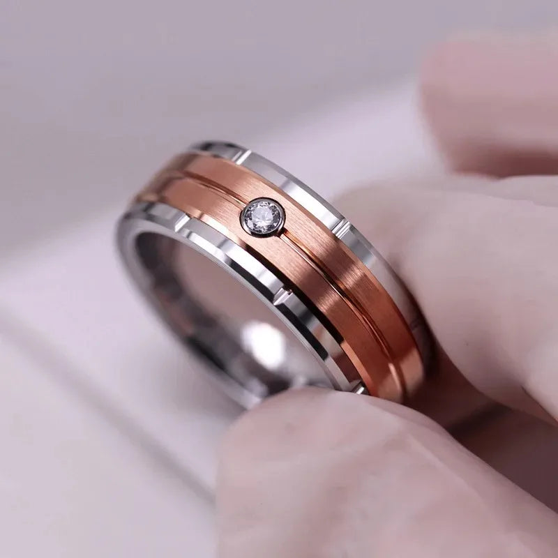 Fashion 8mm Tricolor Titanium Wedding Rings For Men Black Brushed Stainless Steel Ring Men's Wedding Band Jewelry