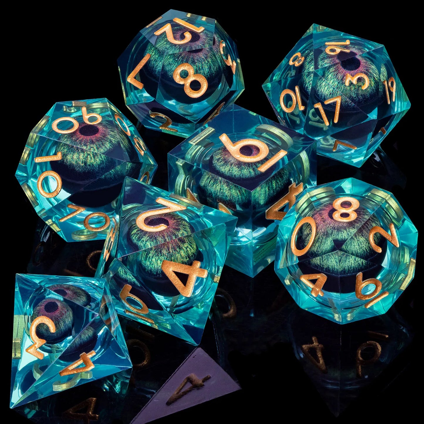 Dnd D20 Black Blue Liquid Flow Eye Dice Set & Ring D and D Sharp Edge Dice For Dungeon and Dragon Pathfinder Role Playing Games LS-21