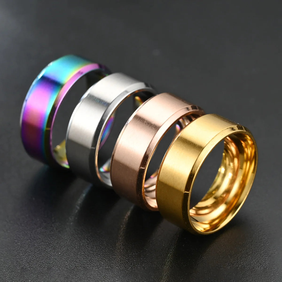 Classic 8mm Stainless Steel Men Rings Rose Gold Color Brushed Surface Wedding Band Unisex Engagement Jewelry Gifts Drop Shipping