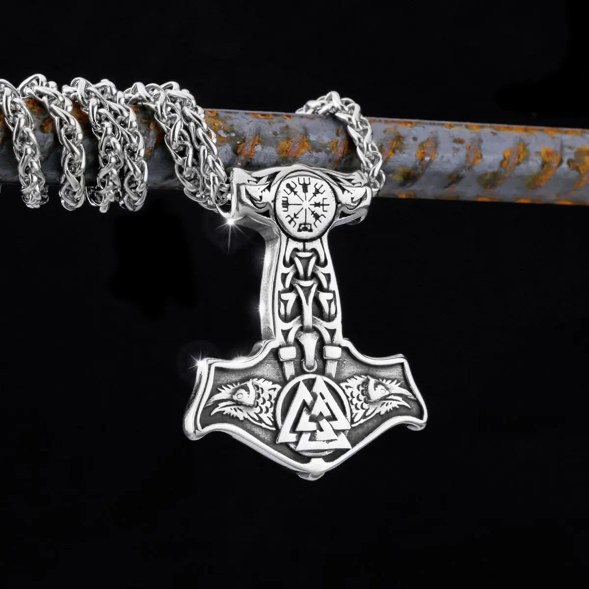 Vintage Thor's Hammer Raven Necklace Stainless Steel Jewelry Animal Nordic Viking Rune Jewelry Pendant Celtic Knot Gift