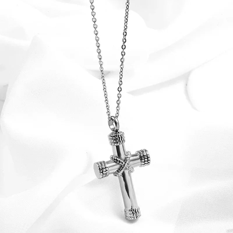 Stainless Steel Cross Letter Pendant Christian Savior Jesus Necklace Men and Women Religious Prayer Amulet Jewelry