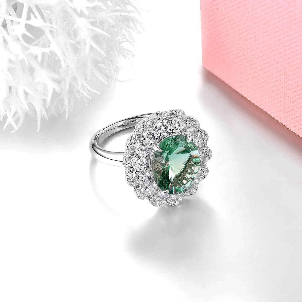 Natural Green Fluorite Solid Sterling Silver Ring 5 Carat Genuine Gemstone Exquisite Jewelry Style Women Engagement Wedding Ring