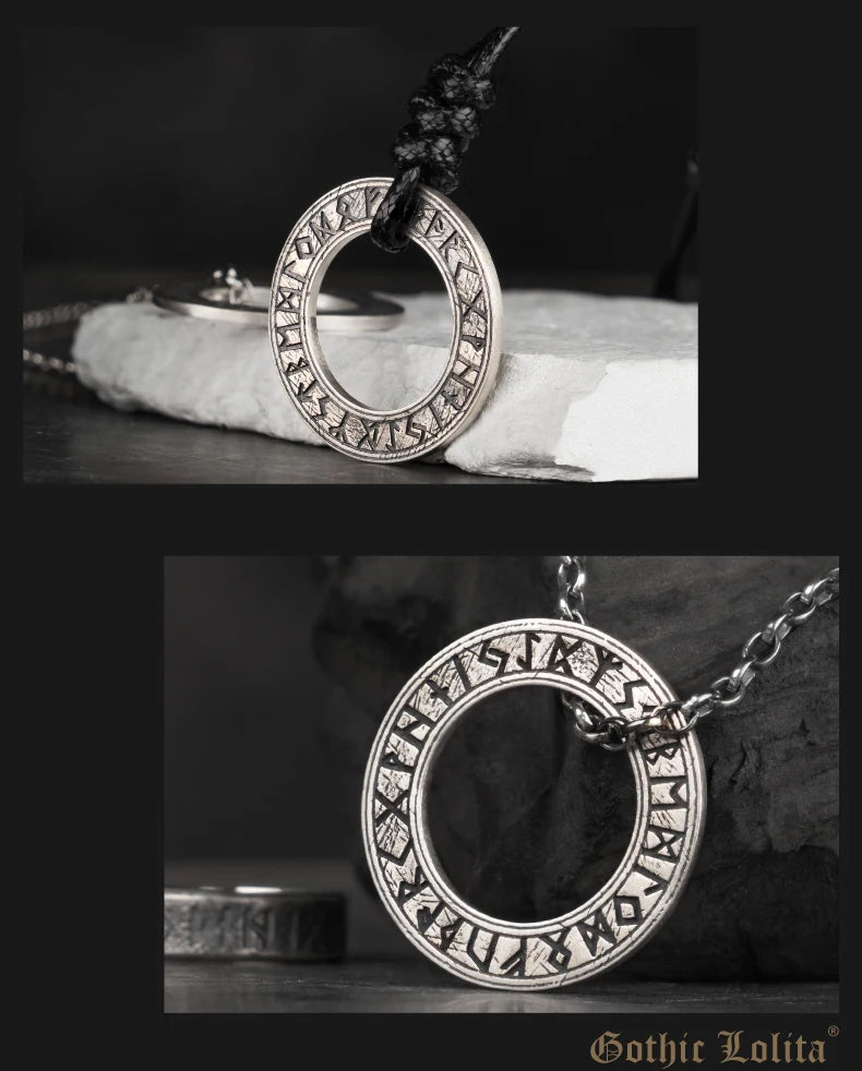 Viking Circle Pendant 925 Silver  Round necklace Trendy Men and Women Retro Jewelry