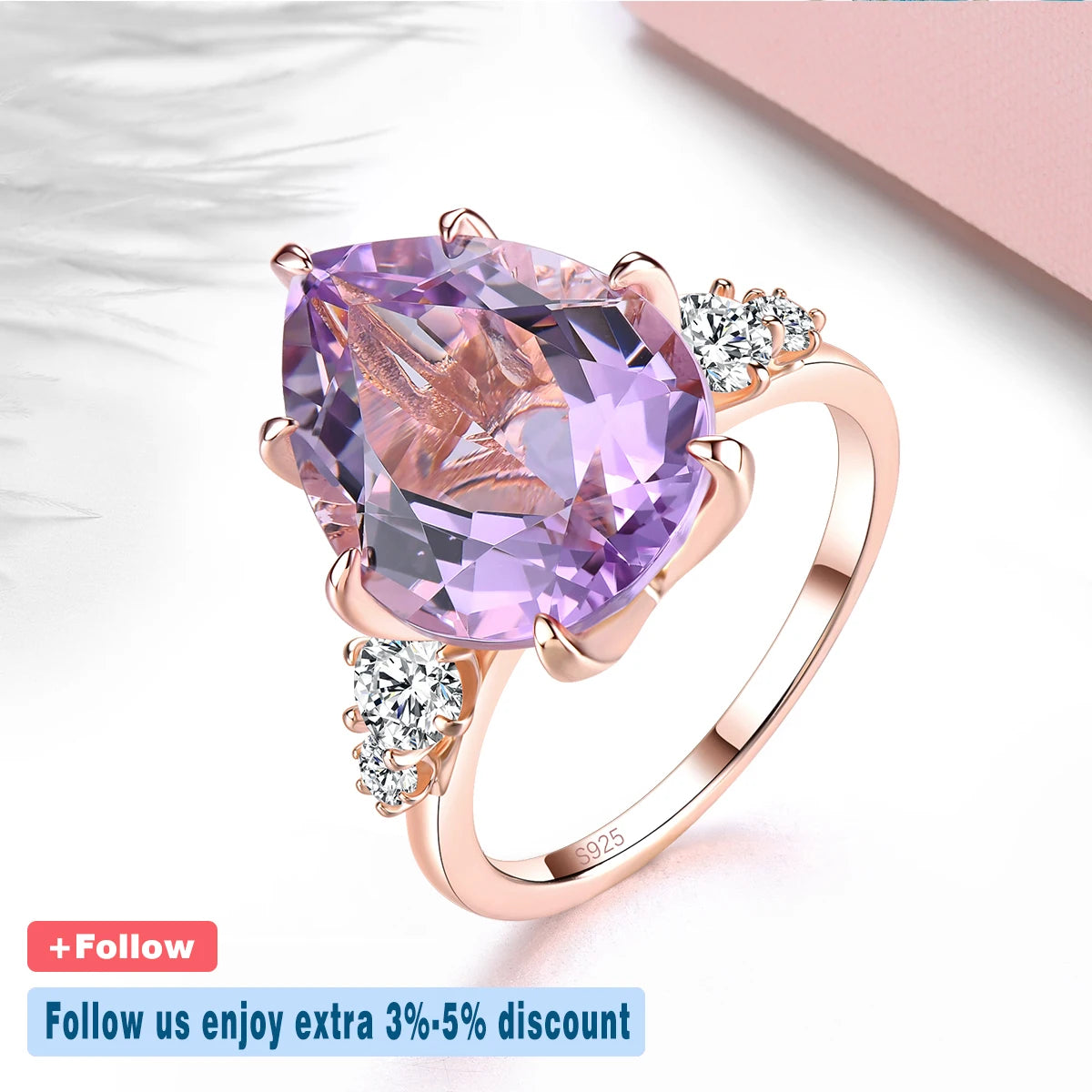 Natural Pink Amethyst Silver Rose Gold Plated 8 Carats Genuine Gemstone Women's Romantic Fine Jewelrys Christmas New Year Gifts
