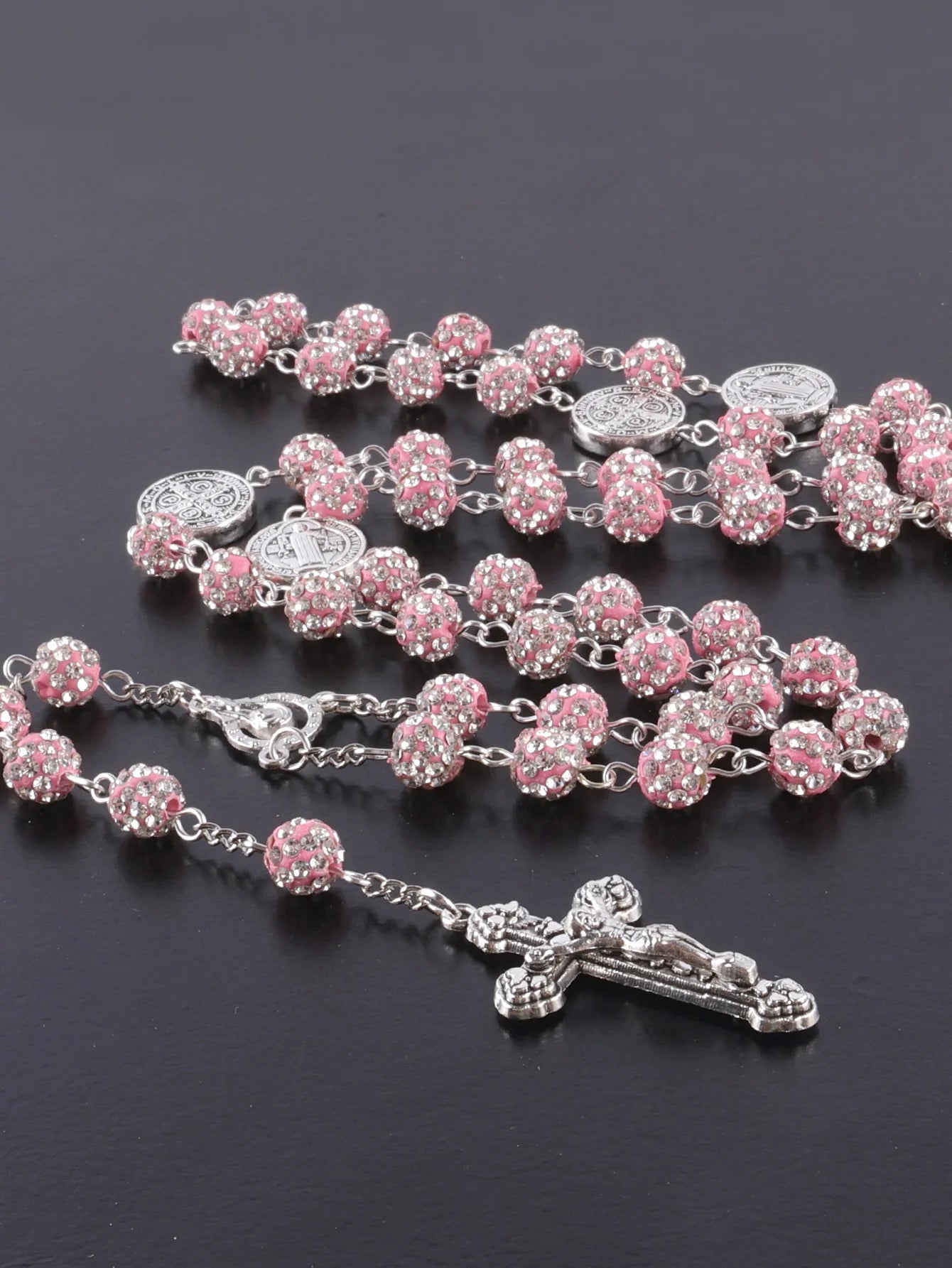 1 Piece Retro Classic Multi-Color 8mm Round Rosary DIY Pure Handmade Work Cross Religious Necklace Men's and Women's Jewelry GIF