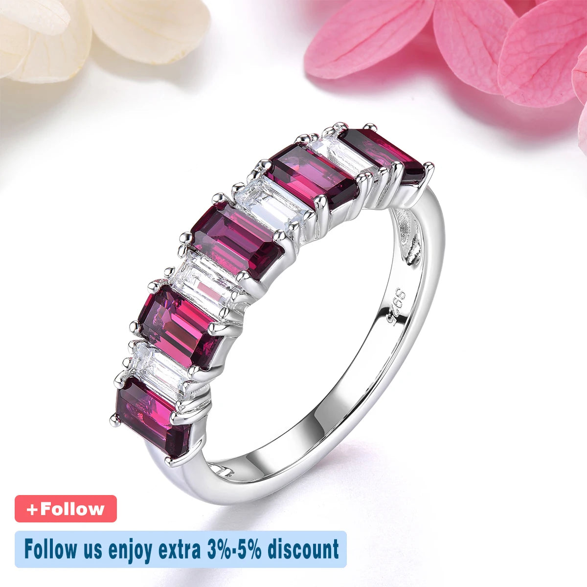 Natural Rhodolite Garnet White Topaz Silver Rings 2.8 Carats Octagon Cut Women Romantic Classic Design S925 Fine Jewelrys