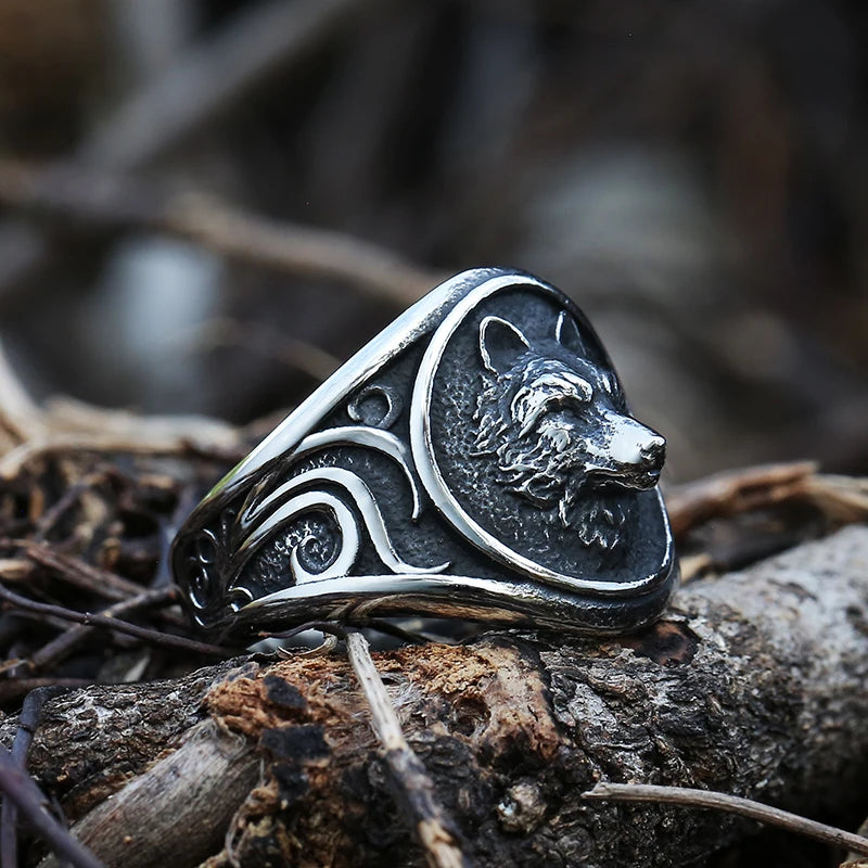 Viking Nordic Wolf Men Ring Animal Defense Totem Wolf Fashion Hip Hop Rock Unisex Finger Ring Punk Gift V237