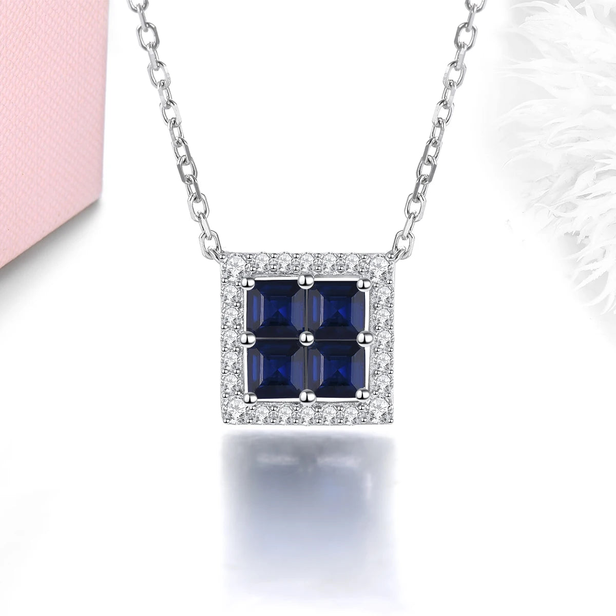 Natural Precious Blue Sapphire Sterling Silver Necklace 1.4 Carats Genuine Birthstone Women Classic Exquisite S925 Fine Jewelrys