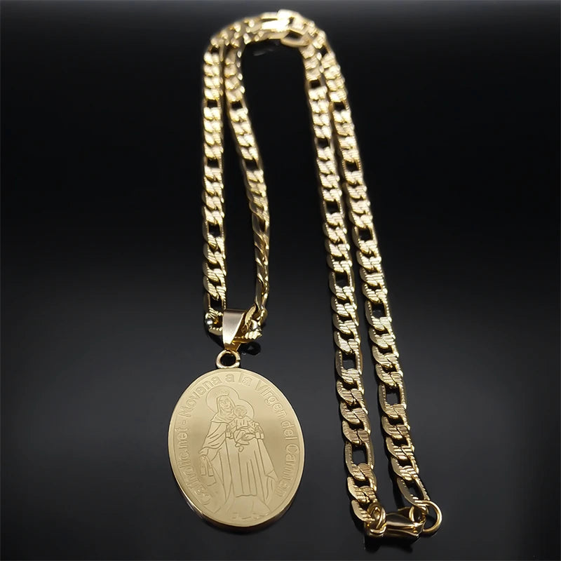Catholic Virgin Mary Madal Necklace Men Women Stainless Steel Necklaces Jewelry Gift Novena a La Virgen Del Carmen NZZZ137S05