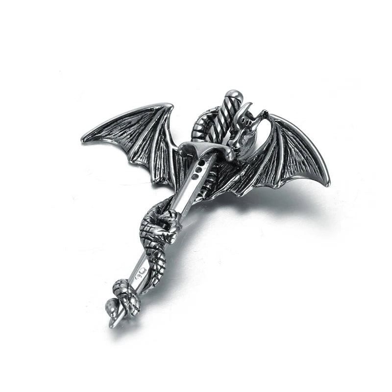 Vintage Stainless Steel Men's Dragon Necklace Fashion Steel Dragon Sword Chinese Pendant for Women Biker Jewelry Gift