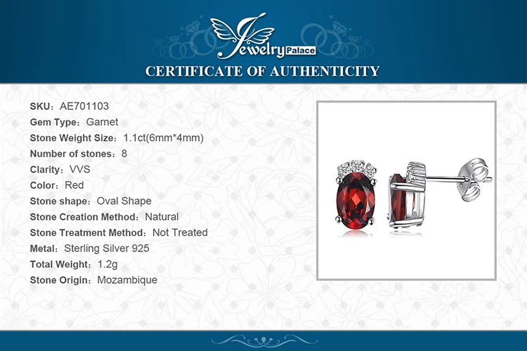 JewelryPalace Oval Red Genuine Natural Garnet 925 Sterling Silver Stud Earrings for Women Fashion Statement Gemstone Jewelry