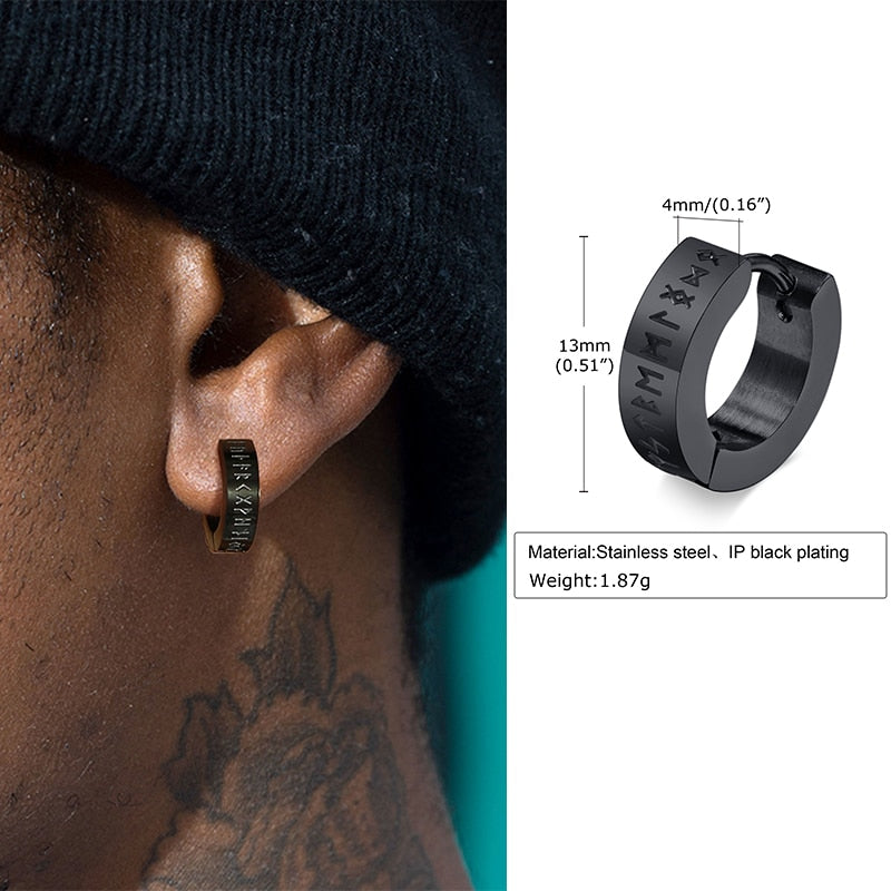 Vnox Nordic Viking Knot Hoop Earrings for Men Women, Stainless Steel Huggies, Ethnic Punk Rock Male Ear Jewelry EH-432B02-1