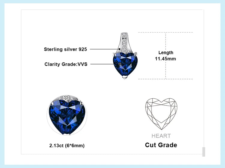 JewelryPalace Love Heart 2.1ct Created Blue Sapphire 925 Sterling Silver Stud Earrings for Woman Fine Jewelry Anniversary Gift