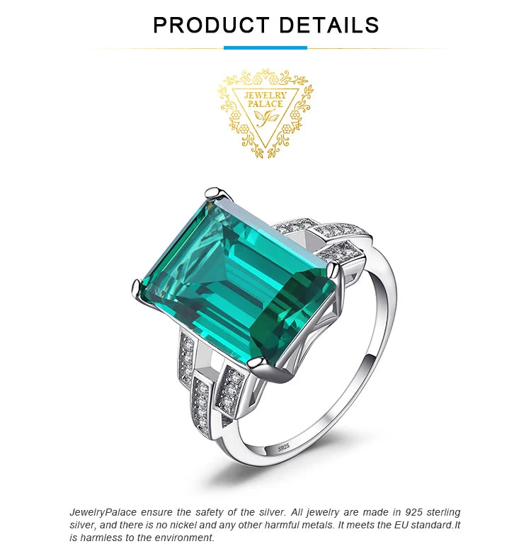 JewelryPalace 5.9ct Green Simulated Nano Emerald 925 Sterling Silver Ring for Women Jewelry Gift