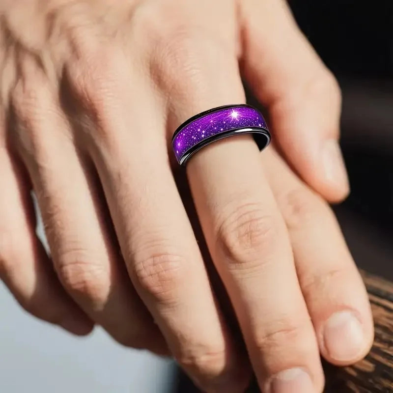8MM Purple Abalone Shell Inlay Men's Stainless Steel Ring Unique Women Wedding Engagement Band Hiphop Ring Party Ring Gift
