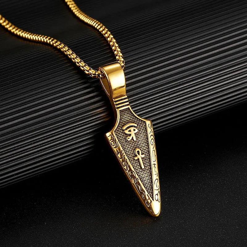 Horus Eye Anka Spearhead Titanium Steel Necklace Carbon Fiber Stainless Steel Men's Pendant Gift for Men Women