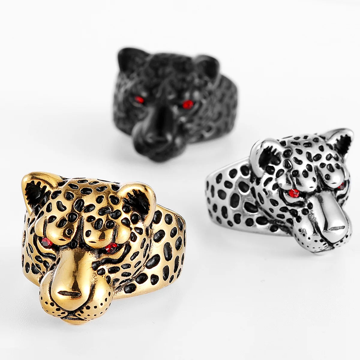 Leopard Ring Stainless Steel Men Jaguar Rings Wild Animal Punk Rock for Male Party Jewelry Halloween Accessories