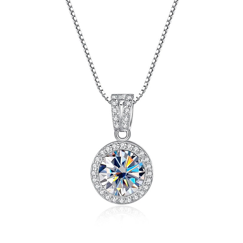 BIJOX STORY Moissanite Diamond Pendant Necklaces For Women 925 Sterling Silver Luxury Chain Trending Iced Bling Wedding Jewelry white 1Ct per Pc 45cm