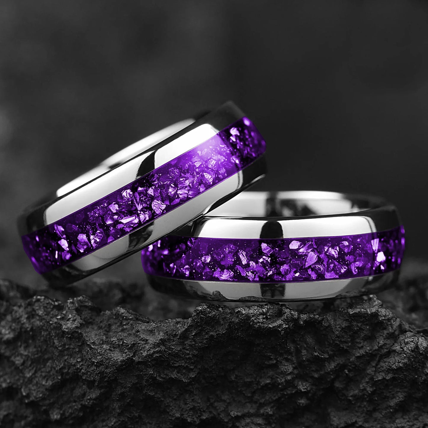 Fashion 8mm Men Stainless Steel Rings Inlay Galaxy Style Purple Abalone Shell Rings For Men Wedding Engagement Band Jewelry Gift
