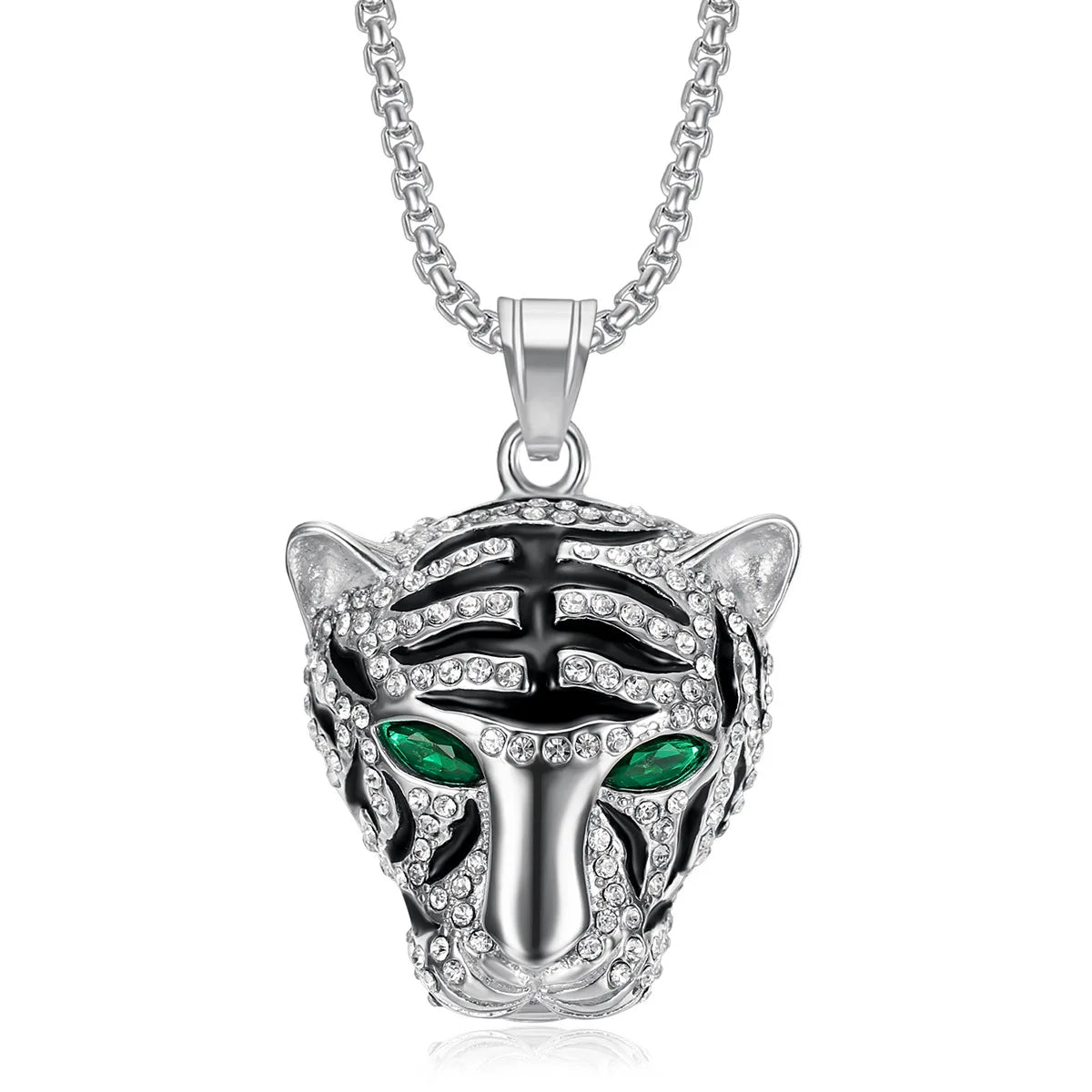 Fashion Stainless Steel Jewelry Silver Crystal Tiger Head Pendants Animal Designed Epoxy Wholesale Charms
