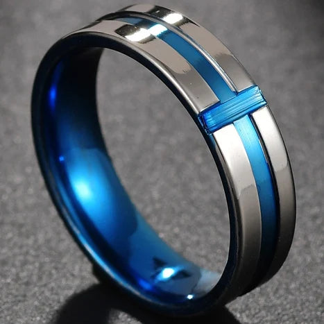 Fashion New 8mm Simple Men Ring Smooth Stainless Steel Blue Charms Rings Women's Couple Jewelry Gift Dropshipping