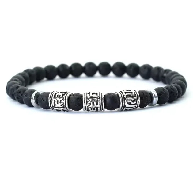 Noter Mantra Bracelet For Men 6mm Howlite Lava Tiger Eyes Beads Braslet Viking Accessories Pulseras Para Hombre Tibet Braclet