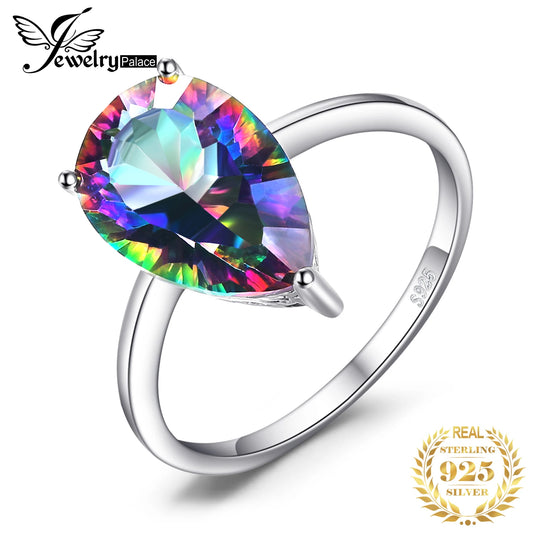 JewelryPalace Rainbow Mystic Quartz 925 Sterling Silver Engagement Solitaire Ring for Woman Wedding Party Gift New Arrival CHINA