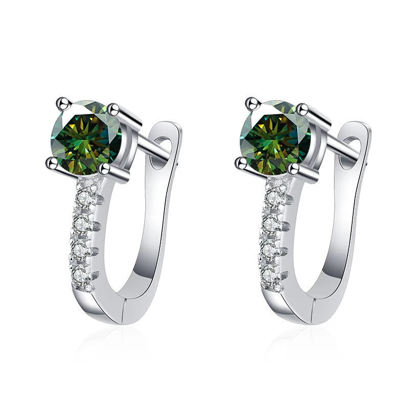 Butterflykiss 4 Claws Moissanite Ear Buckles Earrings For Women S925 Silver U Tape Accessories Trendy Anniversary Jewelry Gifts dark green 0.5CT X 2