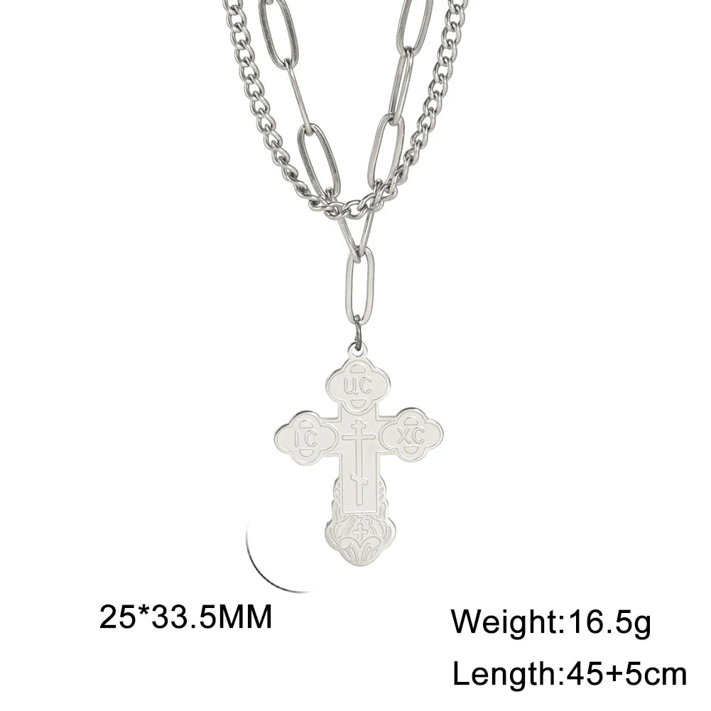 Dawapara Eastern Orthodox Serbian Cross Pendant Necklace Stainless Steel Jewelry Talisman Charm Necklaces