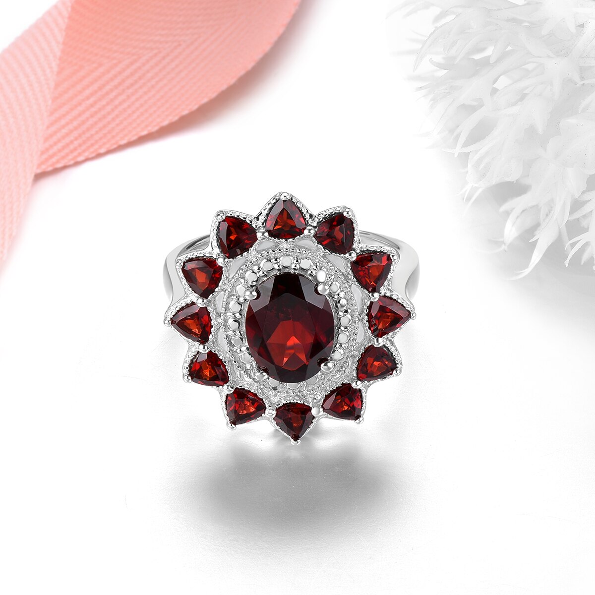 Natural Red Garnet Solid Silver Rings 3.5 Carats Genuine Gemstone Women Classic Birthday Gifts Anniversary S925 Jewelrys