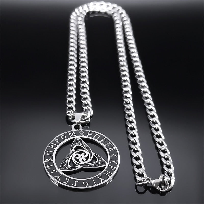 Viking Norse Rune Odin Triquetra Celtics Knot Necklace Pendant for Women Men Stainless Steel Trinity Necklaces Jewelry N7859S05