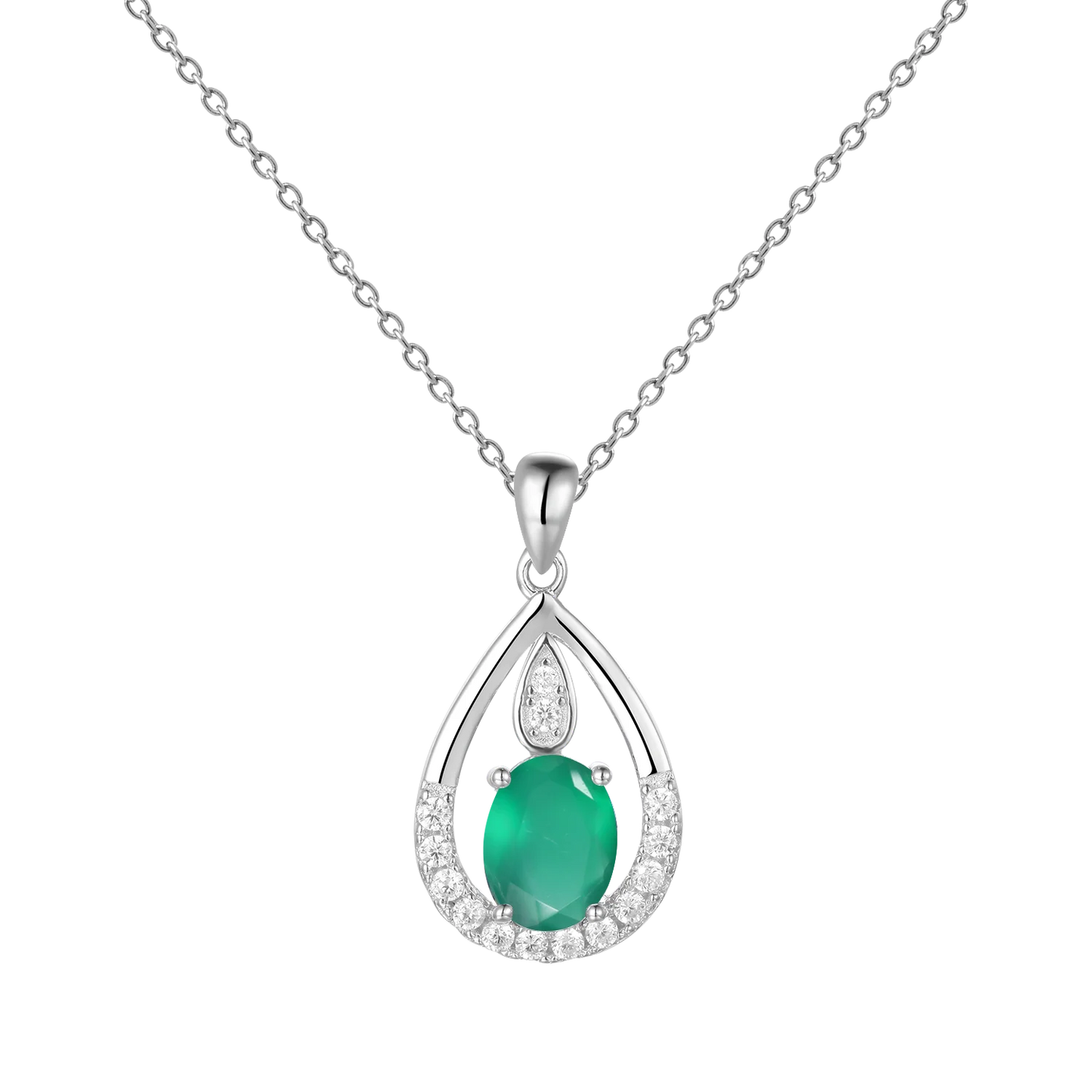 Gem's Ballet December Birthstone Topaz Necklace 6x8mm Oval Pink Topaz Pendant Necklace in 925 Sterling Silver with 18" Chain Green Agate
