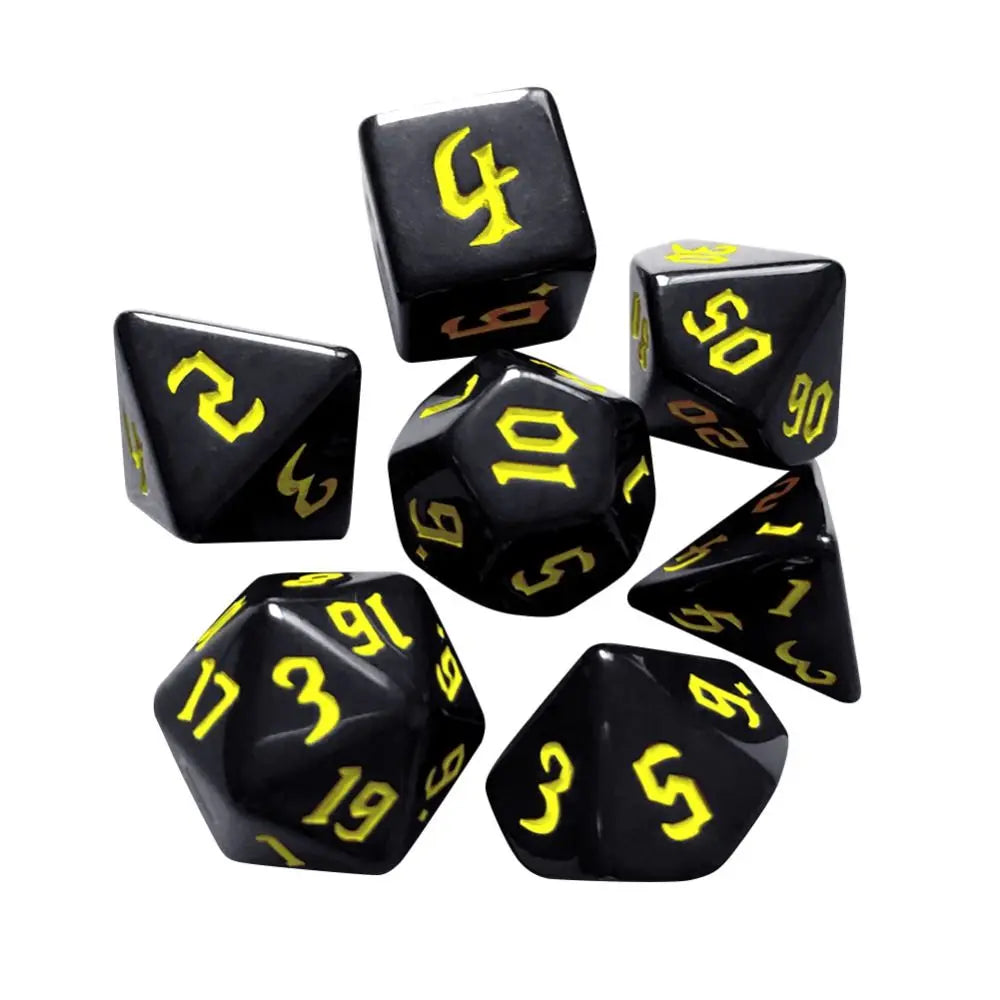 7pcs/set Multifaceted Digital Dice Set Acrylic Table Game Opaque Polyhedral Dices for DND Dice Tabletop Role-Playing Game Yellow