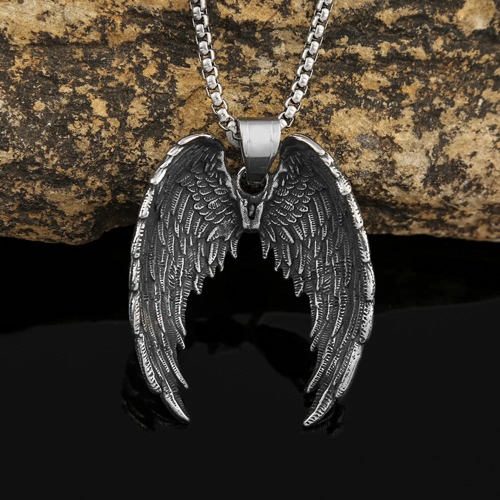Fashion Charm Angel Wings Pendant Stainless Steel Couples Gift Creative Wing Necklace Popular Nightclub Party Jewelry