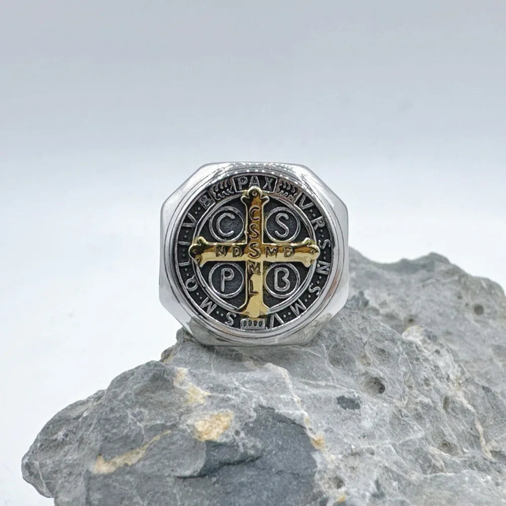 Crux Sancti Patris Benedict Cspb Cross Men Rings 316L Stainless Steel Punk Jewelry Size 7-13