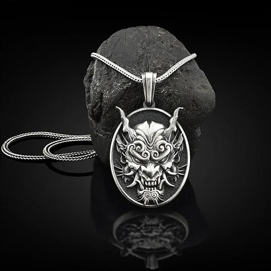 Men's Personalized Demon Mask Pendant Japanese Samurai Style Punk Pendant Necklace Jewelry Gift