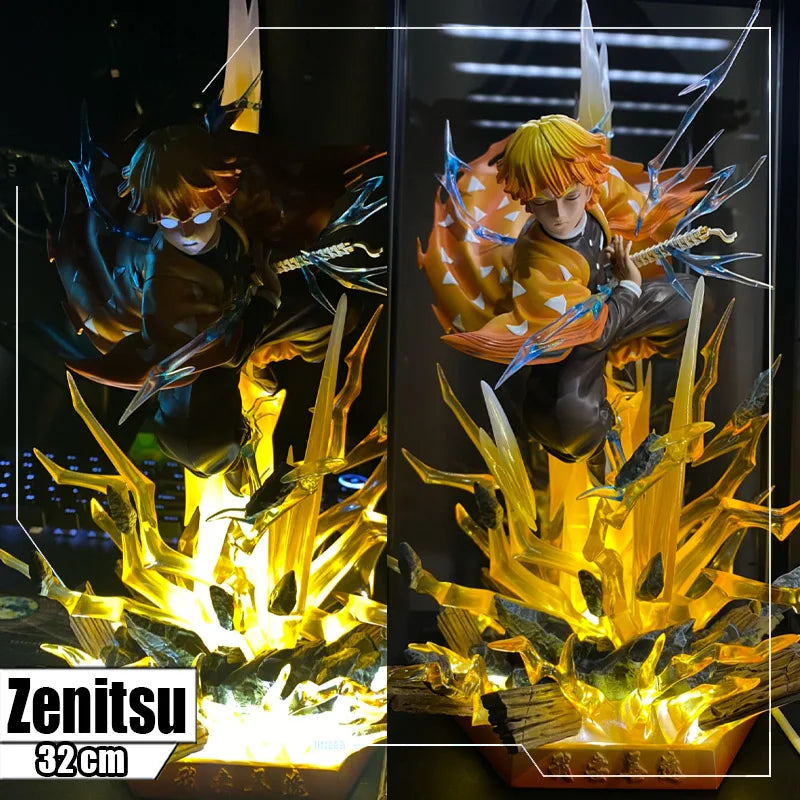 Demon Slayer Anime Action Figures Agatsuma Zenitsu GK Statue Scene Figure Kimetsu no Yaiba Figurine 32cm