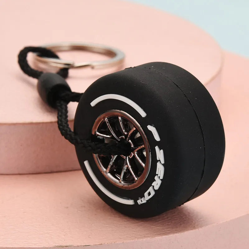 Luxury Mini F1 Racing Tire Keychain Car Key Accessories PVC Tyre Pendant Bag Charm Men's Gadgets Gifts For Friends Car Lovers white