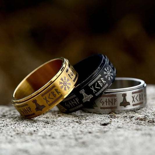 Fashion Nordic Odin Viking Trinity Stainless Steel Ring Vintage Vikings Rune Ring Men Women Simple Amulet Jewelry Gift Wholesale