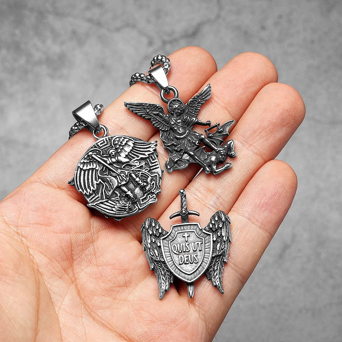 Angel St.Michael Satan Stainless Steel Men Necklaces Pendant Chain Powerful Amulet Vintage For Women Jewelry Gifts Wholesale