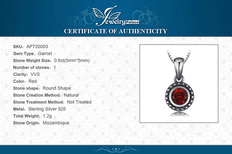 JewelryPalace Vintage 5mm Genuine Garnet 925 Sterling Silver Pendant Necklace for Women Fashion Gemstone Jewelry Without Chain