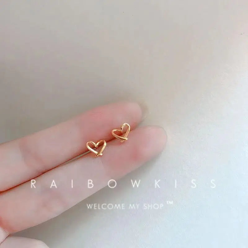 Tiny Minimalist Silver Plated Korean Mini Small Heart Stars Stud Earrings for Women Student Teen Simple Ear Piercing Jewelry